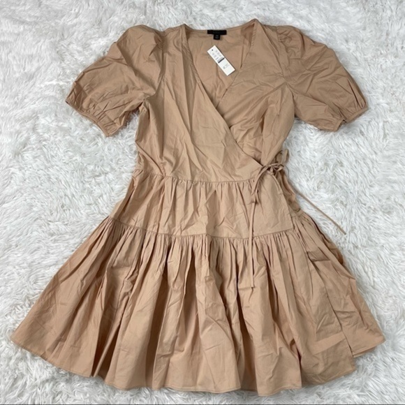New J Crew Puff Sleeve Cotton Poplin Wrap Dress - Picture 3 of 10